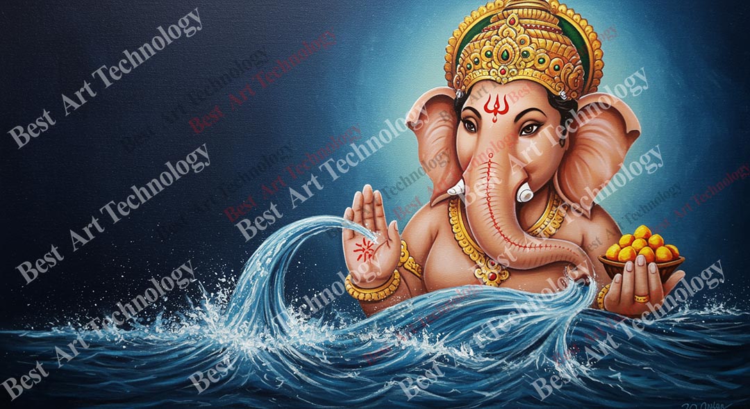 Splashing Water Ganesh Canvas Splashing Water Ganesh Canvas - Image 2