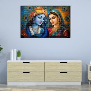 Radha Krishna Peacock Canvas | Radha | Krishna | Hindu Gods | Spiritual Art | Home Decor | Single Panel Canvas Nepal | Custom Canvas Print Nepal | Wall Painting | wall art nepal | Wallpaper Nepal | Stunning Mural print