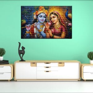 Radha Krishna Lotus Peacock Canvas | Radha | Krishna | Hindu Gods | Spiritual Art | Home Decor | Single Panel Canvas Nepal | Custom Canvas Print Nepal | Wall Painting | wall art nepal | Wallpaper Nepal | Stunning Mural print