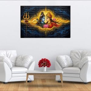 Shiva Parvati Golden Energy Flow Canvas | Lord Shiva | Mahadev | Hindu God | Spiritual Art | Home Decor | Single Panel Canvas Nepal | Custom Canvas Print Nepal | Wall Painting | wall art nepal | Wallpaper Nepal | Stunning Mural print