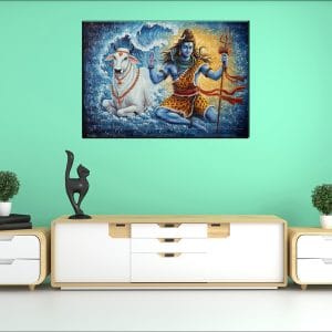 Shiva Nandi Ocean Canvas | Lord Shiva | Nandi | Shiva and Nandi | Ocean Art | Waves | Hindu God | Spiritual Art | Home Decor | Single Panel Canvas Nepal | Custom Canvas Print Nepal | Wall Painting | wall art nepal