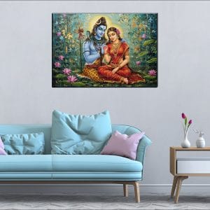 Shiva Parvati Lotus Garden Canvas | Lord Shiva | Goddess Parvati | Shiva and Parvati | Lotus Flowers | Garden Art | Hindu Gods | Spiritual Art | Home Decor | Single Panel Canvas Nepal | Custom Canvas Print Nepal | Wall Painting | wall art nepal