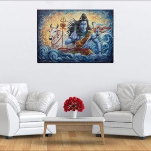 Shiva Nandi Radiant Water Canvas | Lord Shiva | Nandi | Shiva and Nandi | Blue Water Art | Radiant Background | Hindu God | Spiritual Art | Home Decor | Single Panel Canvas Nepal | Custom Canvas Print Nepal | Wall Painting | wall art nepal