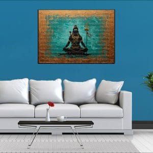 Meditative Shiva Teal Gold Canvas | Lord Shiva | Meditating Shiva | Teal and Gold Art | Textured Canvas | Hindu God | Spiritual Art | Home Decor | Single Panel Canvas Nepal | Custom Canvas Print Nepal | Wall Painting | wall art nepal