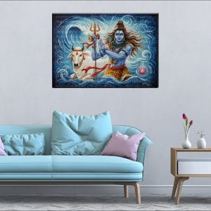 Shiva Nandi Blue Water Canvas | Lord Shiva | Nandi | Shiva and Nandi | Blue Water Art | Hindu God | Spiritual Art | Home Decor | Single Panel Canvas Nepal | Custom Canvas Print Nepal | Wall Painting | wall art nepal