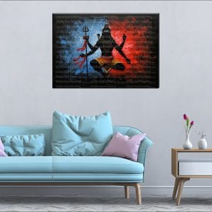 Shiva Split Background Canvas | Lord Shiva | Meditating Shiva | Split Color Art | Blue and Red | Hindu God | Spiritual Art | Home Decor | Single Panel Canvas Nepal | Custom Canvas Print Nepal | Wall Painting | wall art nepal