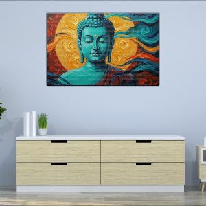 Teal Buddha Swirls Canvas | Buddha | Spiritual Art | Home Decor | Single Panel Canvas Nepal | Custom Canvas Print Nepal | Wall Painting | wall art nepal | Wallpaper Nepal | Stunning Mural print