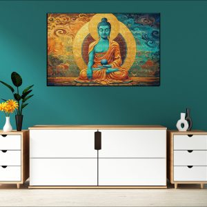 Blue Meditating Buddha Aura Canvas | Buddha | Spiritual Art | Home Decor | Single Panel Canvas Nepal | Custom Canvas Print Nepal | Wall Painting | wall art nepal | Wallpaper Nepal | Stunning Mural print