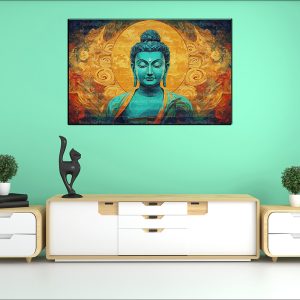 Blue Buddha Golden Aura Canvas | Buddha | Spiritual Art | Home Decor | Single Panel Canvas Nepal | Custom Canvas Print Nepal | Wall Painting | wall art nepal | Wallpaper Nepal | Stunning Mural print