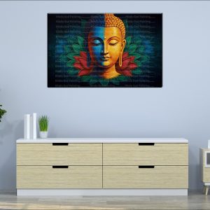 Half Blue Gold Buddha Canvas | Buddha | Spiritual Art | Home Decor | Single Panel Canvas Nepal | Custom Canvas Print Nepal | Wall Painting | wall art nepal | Wallpaper Nepal | Stunning Mural print