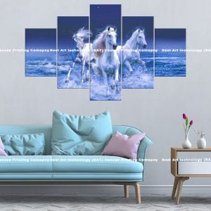 Three White Horses Canvas Print | Three Horses | White Horses | Ocean | Waves | Galloping | Night | Animal Art | Home Decor | Custom Canvas Print Nepal | Custom Murals Print Nepal | Wallpaper Art