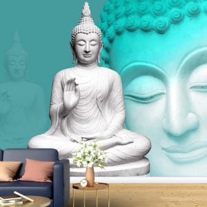 Serene White Buddha Mural Print | Religious Art | Buddha Wallpaper | White Statue | Meditation | Spiritual | Custom Canvas and Murals Print Nepal