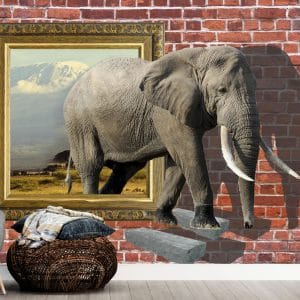 Elephant Frame Breakout 3D Mural Print | Wildlife Art | 3D Wallpaper | Elephant | Picture Frame | Brick Wall | Custom Canvas and Murals Print Nepal