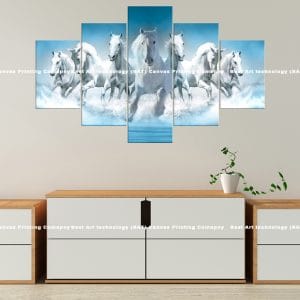 Seven White Horses Water Canvas Print | Seven Horses | White Horses | Water | Galloping | Animal Art | Home Decor | Custom Canvas Print Nepal | Custom Murals Print Nepal | Wallpaper Art