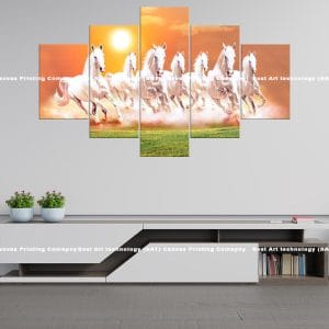 Seven White Horses Sunrise Canvas Print | Seven Horses | Sunrise | Field | Galloping | Animal Art | Home Decor | Custom Canvas Print Nepal | Custom Murals Print Nepal | Wallpaper Art
