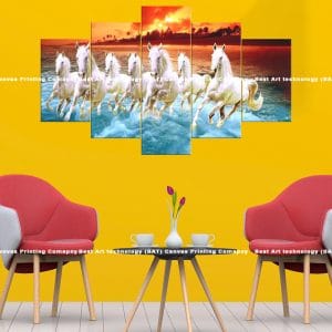 Water Horses Sunset Canvas | Seven Horses | Sunrise | Field | Meadow | Galloping | Animal Art | Home Decor | Custom Canvas Print Nepal | Custom Murals Print Nepal | Wallpaper Art