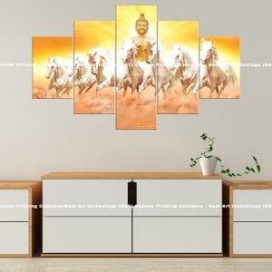 Buddha Horses Canvas | Buddha | White Horses | Sunrise | Galloping | Spiritual Art | Animal Art | Home Decor | Custom Canvas Print Nepal | Custom Murals Print Nepal | Wallpaper Art
