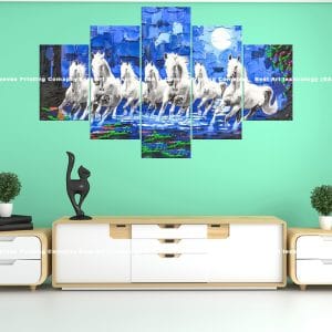 7 White Horses Canvas Print | Six Horses | Moonlight | Water | Galloping | Animal Art | Home Decor | Custom Canvas Print Nepal | Custom Murals Print Nepal | Wallpaper Art