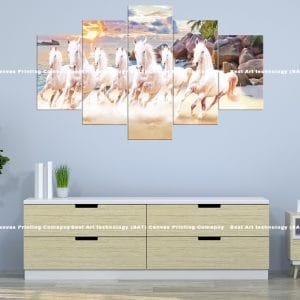 White Horses Beach Canvas Print | White Horses | Beach | Ocean | Galloping | Coastal | Animal Art | Home Decor | Custom Canvas Print Nepal | Custom Murals Print Nepal | Wallpaper Art