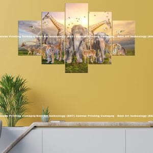 African Animals Sunset Canvas Print | African Animals | Sunset | Savannah | Elephants | Giraffes | Zebras | Tigers | Wildlife | Animal Art | Home Decor | Custom Canvas Print Nepal | Custom Murals Print Nepal | Wallpaper Art