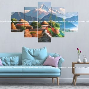 Tranquil Nepal Village Canvas Print | Nepal Art | Nepali Village | Peaceful Valley | Snow-capped Mountains | Landscape | Serene | Home Decor | Custom Canvas Print Nepal | Custom Murals Print Nepal