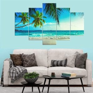 Tropical Beach Palms Canvas Print | Nature Art | Beach Canvas | Palm Trees | Turquoise Water | White Sand | Tropical Scene | Custom Canvas and Murals Print Nepal
