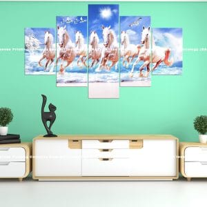 White Horses Sky Canvas Print | White Horses | Sky | Clouds | Galloping | Birds | Animal Art | Home Decor | Custom Canvas Print Nepal | Custom Murals Print Nepal | Wallpaper Art