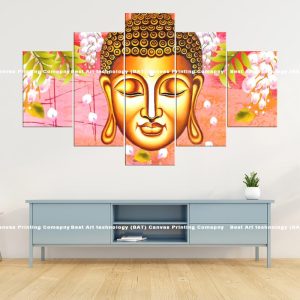 Golden Buddha Wisteria Canvas | Golden Buddha | Buddha | Wisteria | White Flowers | Pink | Spiritual Art | Home Decor | Multi Panel Canvas Nepal | Custom Canvas Print Nepal | Wall Painting | wall art nepal