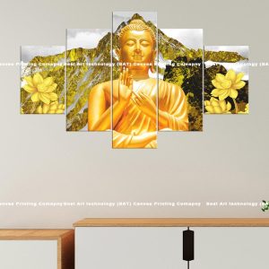 Golden Buddha Mountain Lotus Canvas | Golden Buddha | Buddha | Mountains | Lotus | Landscape | Spiritual Art | Home Decor | Multi Panel Canvas Nepal | Custom Canvas Print Nepal | Wall Painting | wall art nepal