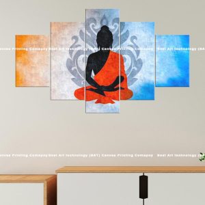 Abstract Buddha Silhouette Canvas | Buddha | Silhouette | Abstract | Orange | White | Blue | Modern Art | Spiritual Art | Home Decor | Multi Panel Canvas Nepal | Custom Canvas Print Nepal | Wall Painting | wall art nepal