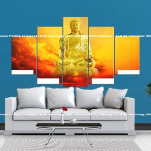 Golden Buddha Sunset Canvas | Golden Buddha | Buddha | Sunset | Dramatic Sky | Meditation | Spiritual Art | Home Decor | Multi Panel Canvas Nepal | Custom Canvas Print Nepal | Wall Painting | wall art nepal