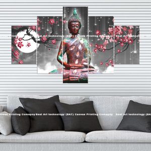 Buddha Cherry Blossom Moon Canvas | Buddha | Cherry Blossom | Flowers | Moon | Moonlight | Spiritual Art | Home Decor | Multi Panel Canvas Nepal | Custom Canvas Print Nepal | Wall Painting | wall art nepal