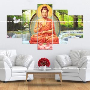 Buddha Lotus Waterfall Butterfly Canvas | Buddha | Lotus | Waterfall | Butterfly | Nature | Meditation | Spiritual Art | Home Decor | Multi Panel Canvas Nepal | Custom Canvas Print Nepal | Wall Painting | wall art nepal