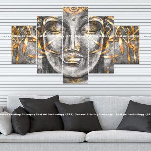 Grey Buddha Golden Leaf Canvas | Grey Buddha | Buddha | Golden Leaves | Abstract Art | Spiritual Art | Home Decor | Multi Panel Canvas Nepal | Custom Canvas Print Nepal | Wall Painting | wall art nepal