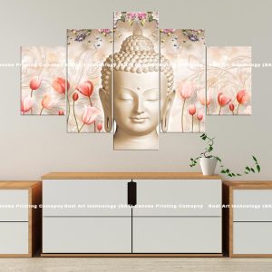 White Buddha Tulips Canvas | White Buddha | Buddha | Tulips | Flowers | Serene | Spiritual Art | Home Decor | Multi Panel Canvas Nepal | Custom Canvas Print Nepal | Wall Painting | wall art nepal