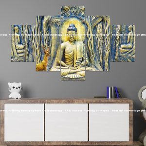 Buddha Carved Forest Canvas | Buddha | Carved | Forest | Deer | Nature | Meditation | Spiritual Art | Home Decor | Multi Panel Canvas Nepal | Custom Canvas Print Nepal | Wall Painting | wall art nepal
