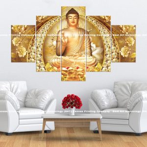 Golden Buddha Floral Jewel Canvas | Golden Buddha | Buddha | Floral Design | Jewels | Spiritual Art | Home Decor | Multi Panel Canvas Nepal | Custom Canvas Print Nepal | Wall Painting | wall art nepal
