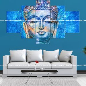 Blue Gold Buddha Portrait Canvas | Buddha | Blue | Gold | Portrait | Tranquil | Spiritual Art | Home Decor | Multi Panel Canvas Nepal | Custom Canvas Print Nepal | Wall Painting | wall art nepal
