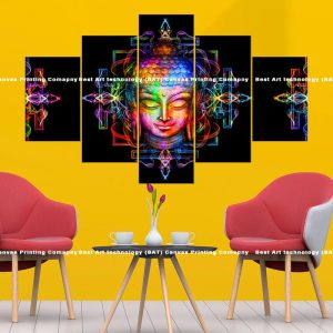 Cyberpunk Buddha Canvas | Buddha | Cyberpunk | Neon | Futuristic | Geometric | Modern Art | Spiritual Art | Home Decor | Multi Panel Canvas Nepal | Custom Canvas Print Nepal | Wall Painting | wall art nepal