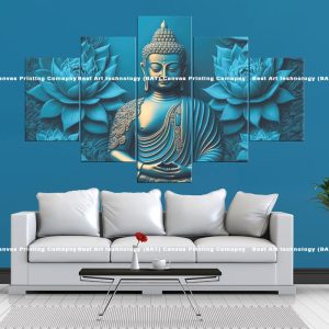 Teal Buddha Lotus Canvas | Teal Buddha | Buddha | Lotus | Teal Flowers | Spiritual Art | Home Decor | Multi Panel Canvas Nepal | Custom Canvas Print Nepal | Wall Painting | wall art nepal