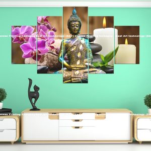 Buddha Orchid Candle Canvas | Buddha | Orchids | Flowers | Candles | Stones | Spiritual Art | Home Decor | Multi Panel Canvas Nepal | Custom Canvas Print Nepal | Wall Painting | wall art nepal