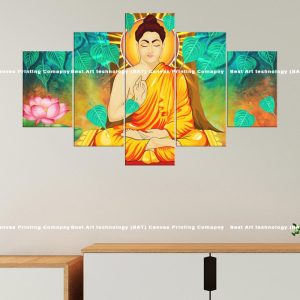 Buddha Bodhi Leaves Lotus Canvas | Buddha | Bodhi Leaves | Lotus | Pink Flower | Enlightenment | Spiritual Art | Home Decor | Multi Panel Canvas Nepal | Custom Canvas Print Nepal | Wall Painting | wall art nepal