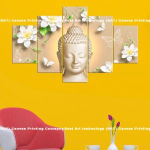 White Buddha Flowers Butterflies Canvas | White Buddha | Buddha | Flowers | Butterflies | Serene | Spiritual Art | Home Decor | Multi Panel Canvas Nepal | Custom Canvas Print Nepal | Wall Painting | wall art nepal