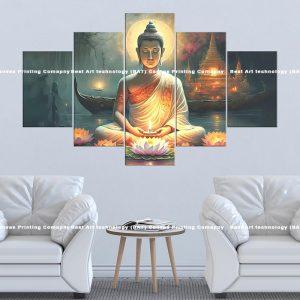 Buddha Lotus Temple Twilight Canvas | Buddha | Lotus | Temple | Twilight | Candles | Meditation | Spiritual Art | Home Decor | Multi Panel Canvas Nepal | Custom Canvas Print Nepal | Wall Painting | wall art nepal
