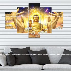 Golden Buddha Celestial Hands Canvas | Golden Buddha | Buddha | Celestial Hands | Blessing | Spiritual Art | Home Decor | Multi Panel Canvas Nepal | Custom Canvas Print Nepal | Wall Painting | wall art nepal