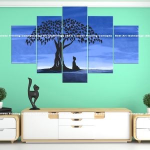 Buddha Tree Silhouette Canvas | Buddha | Silhouette | Tree | Nature | Blue | Water | Spiritual Art | Home Decor | Multi Panel Canvas Nepal | Custom Canvas Print Nepal | Wall Painting | wall art nepal