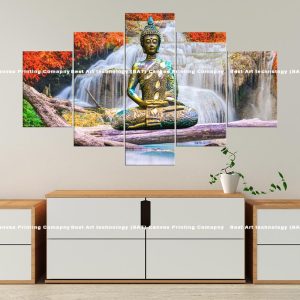 Buddha Waterfall Forest Canvas | Buddha | Waterfall | Forest | Nature | Meditation | Spiritual Art | Home Decor | Multi Panel Canvas Nepal | Custom Canvas Print Nepal | Wall Painting | wall art nepal