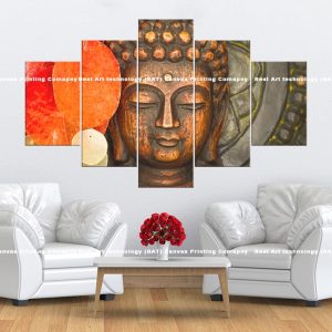 Wooden Buddha Autumn Leaves Canvas | Wooden Buddha | Buddha | Autumn Leaves | Fall Colors | Serene | Spiritual Art | Home Decor | Multi Panel Canvas Nepal | Custom Canvas Print Nepal | Wall Painting | wall art nepal