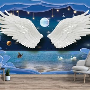 Angel Wings Celestial Mural Print | Religious Art | Angel Wings Wallpaper | Moon | Stars | Celestial | Ethereal | Custom Canvas and Murals Print Nepal