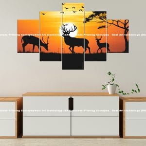 Deer Moonlight Silhouette Canvas Print | Deer Silhouette | Moonlight | Orange | Black | Animal Art | Home Decor | Custom Canvas Print Nepal | Custom Murals Print Nepal | Wallpaper Art